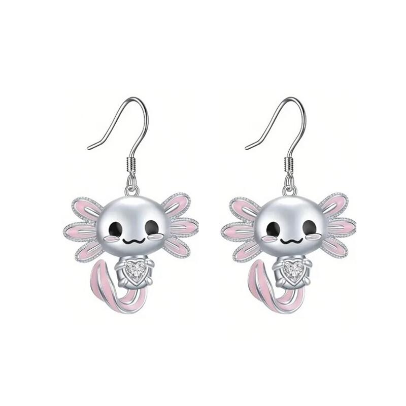 

Cute Pink Heart Crystal Salamander Earrings For Girls Women Enamel Cartoon Newt Dangle Earrings Jewelry
