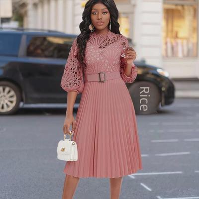 2024 Summer European & American Women’s Lace Pleated Hollow Dress - Sexy, Plus Size, African-inspired