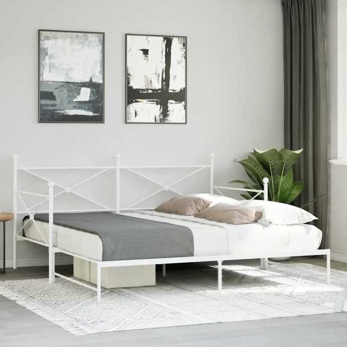 VidaXL Daybed with Trundle Bed Without Mattress White 107x203cm Steel, Sofa Bed, Comfortable Sofa Bed, Daybed with 4104692