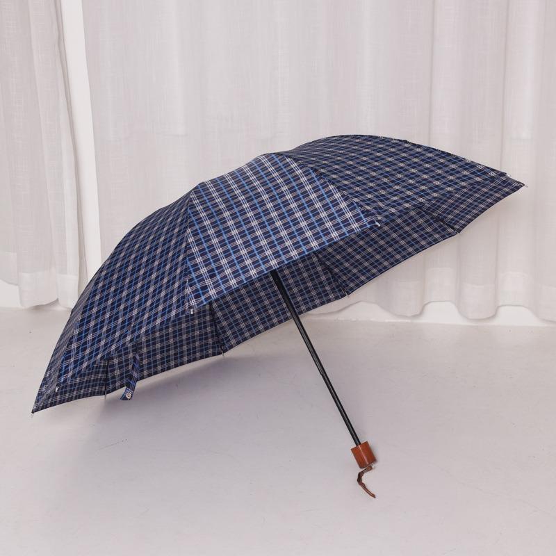 Water-repellent classic folding reinforcement enlarged men's polyester lattice umbrella advertising three-fold umbrella