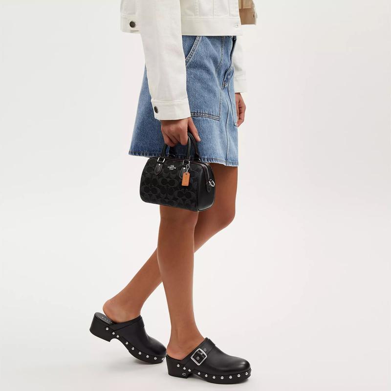 Coach Rowan 18 Reißverschluss Oben Signatur Schulter Crossbody Tasche Denim Tote Klein Damen Schwarz