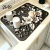 Kitchen Countertop Absorbent Pad Floral Dish Drying Mat, Diatomaceous Earth Anti Scalding Modern Table Placemats Protector, Heat Insulation