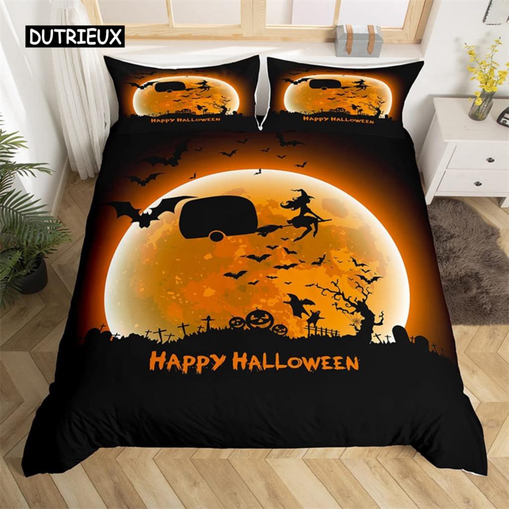 Happy Halloween Duvet Cover King Pumpkin Lantern Camping Car Bedding Set For Kids Boys Girl Bedroom Cartoon Festival Quilt Cover