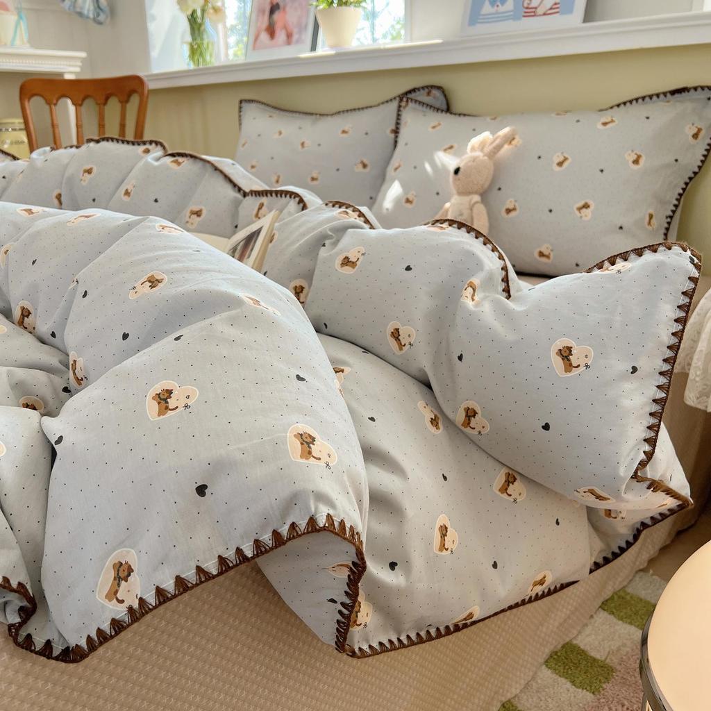 Ins Style 100% Pure Cotton Bedding Set: Duvet Cover and Sheet, Available In Four-Piece or Single Three-Piece Options