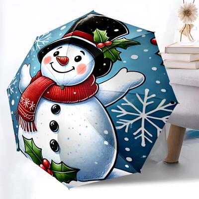 1pc Christmas Snowman Automatic Folding Umbrella, Lightweight Retractable Compact Travel Umbrella, 8-Rib Sturdy Frame002