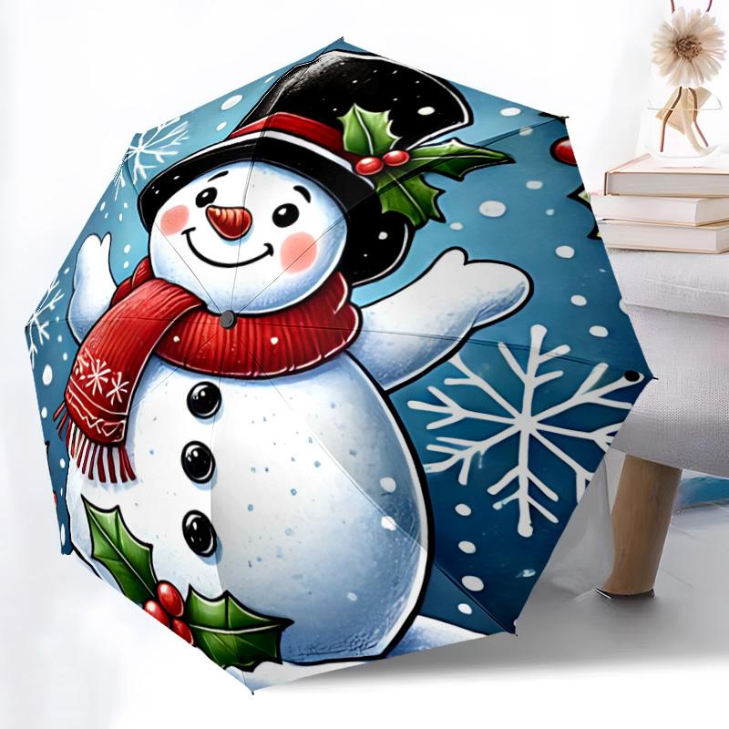 

1pc Christmas Snowman Automatic Folding Umbrella, Lightweight Retractable Compact Travel Umbrella, 8-Rib Sturdy Frame, Fine Ou Iron&8K