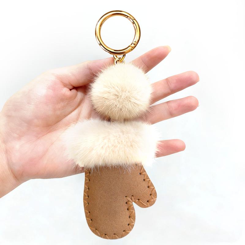 Guanti in Pelliccia di Visone Portachiavi Borsa Tote & a Tracolla Ciondolo di Peluche