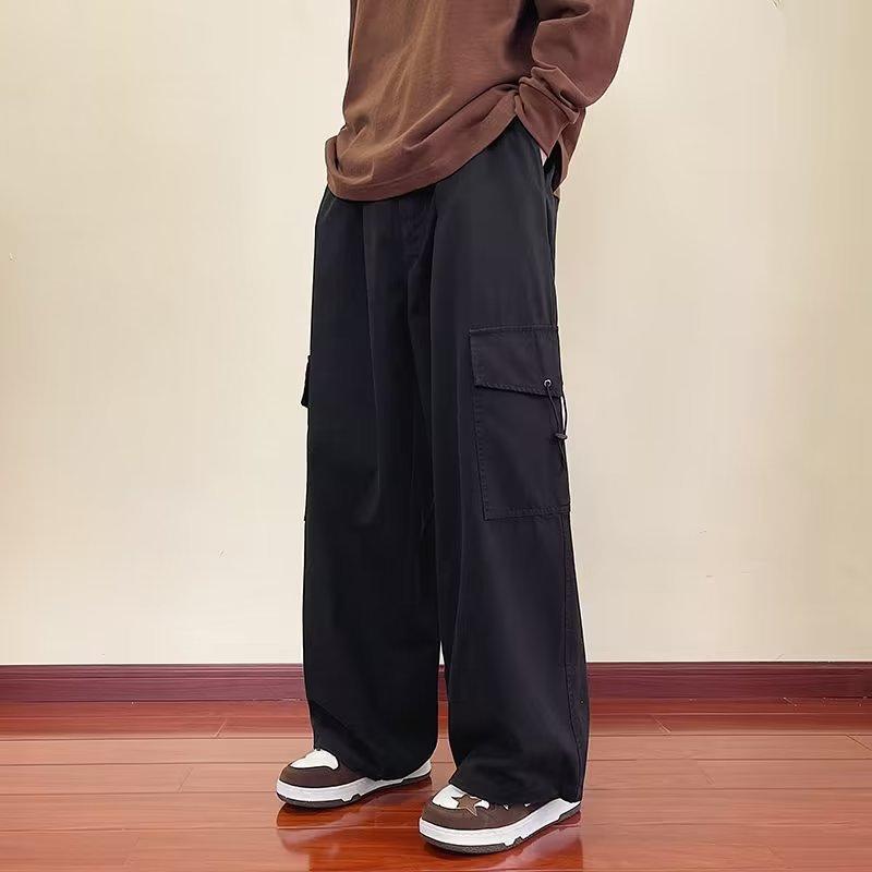 Overalls Men's Autumn New Ins Tide Brand Solid Color Loose Straight Pants Fashion Cotton Drawstring Casual Pants
