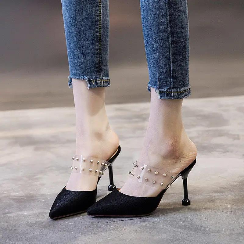 Fashion Woman Slippers Sexy Heeled Easy Wears Slides Non Slip Designer Luxury Summer Sandals 2025 Cheap Liquidation Pvc Shoes for Women