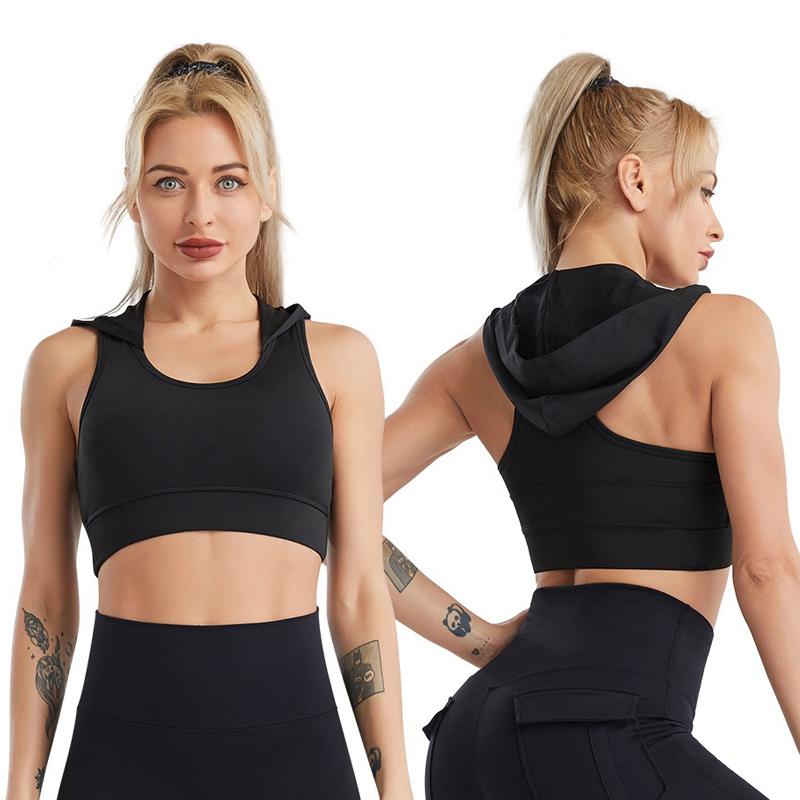 Dámské tílko s kapucí, fitness cvičení na jógu, běh, rychlé schnutí, prodyšné tričko