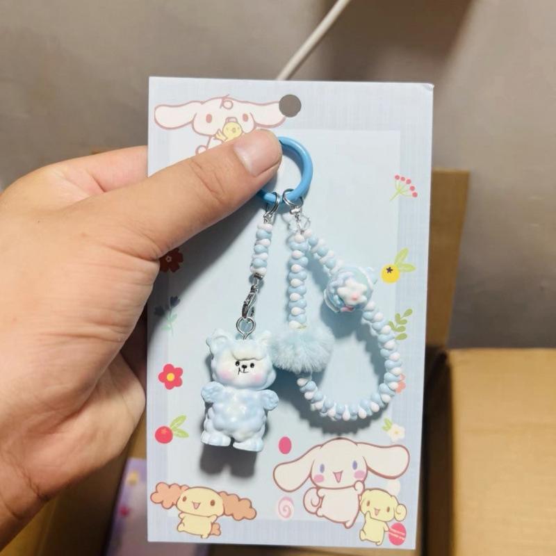Kawaii Cartoon Doll Keychain Cute  Beaded Keychain Bag Decoration Accessories Universal Mobile Phone Pendant Gifts