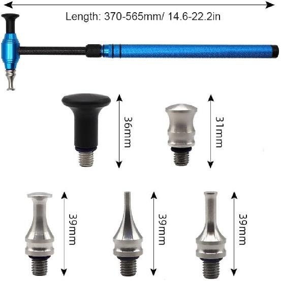 Beulenreparaturgerät, Auto-Beulenreparaturwerkzeug Teleskopischer Aluminiumlegierungshammer mit 5 Abziehköpfen Lackfreie Beulenentfernung Werkzeugsatz