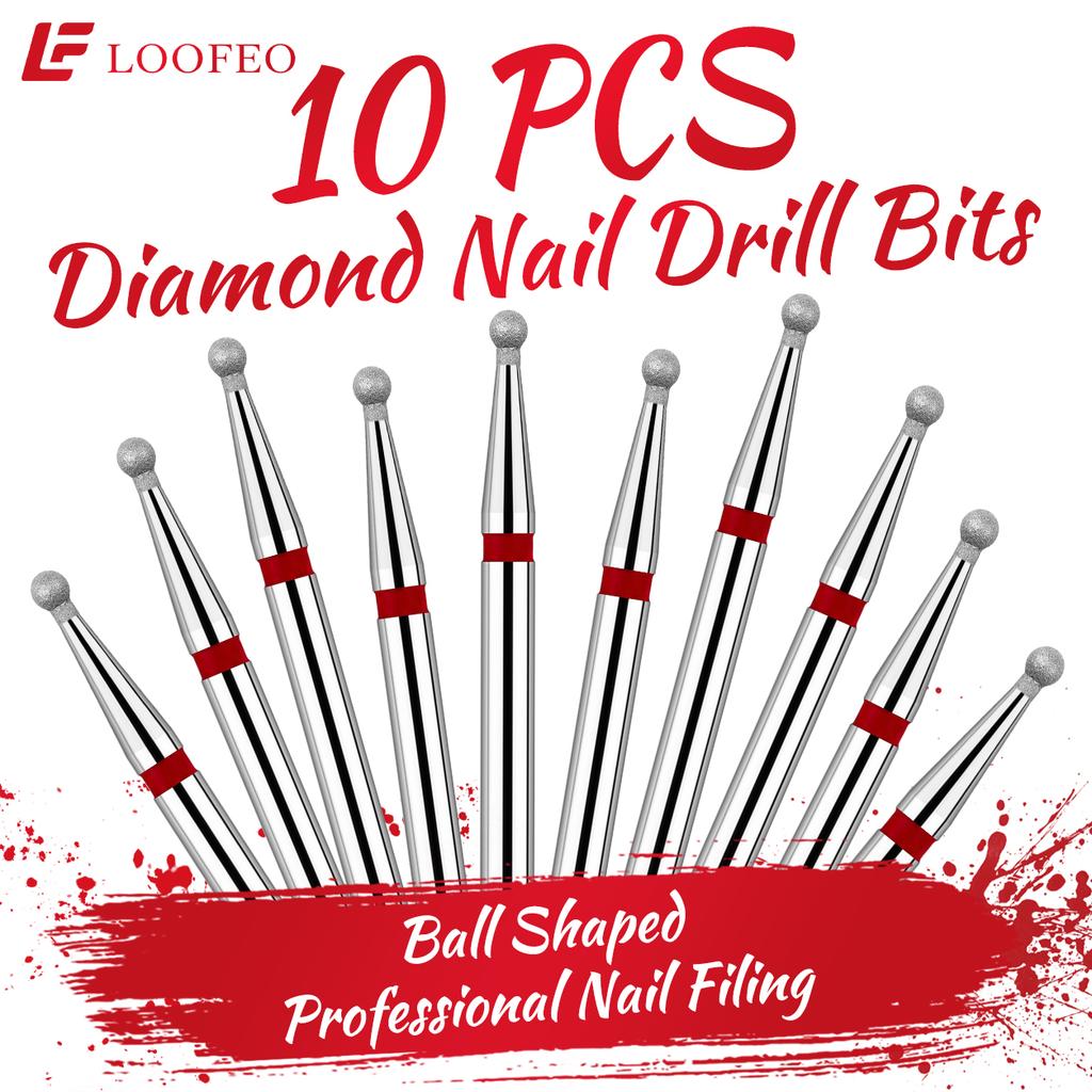Ball Diamond Nail Drill Bit Set 1.5/2/2.5/3/3.5/4/4.5/5mm Red Fine Nail Milling Cutters Nail File Bit Sets Nail Prep Dead Skin Removal Shaping