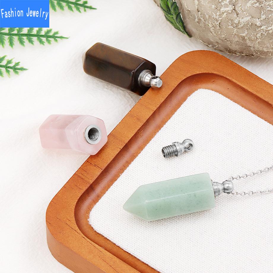 Natürlicher Kristall Sechseck Säule Aromatherapie Ätherisches Öl Flasche Anhänger Personalisierte Mode Parfüm Flasche Halskette Halskette