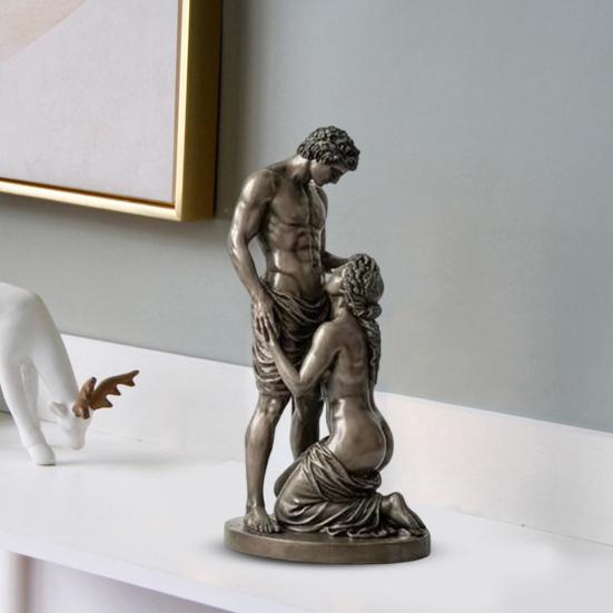 Statue Ornament, Mythology Collectible Bookshelf Vintage Ornament with Distressed Bronze Texture Wrinkled Clothing Pattern for Home Living Room