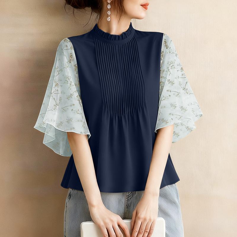 

ZANZEA Женская повседневная блузка с круглым вырезом, принтом, вставками, рукавом три четверти, свободного кроя M