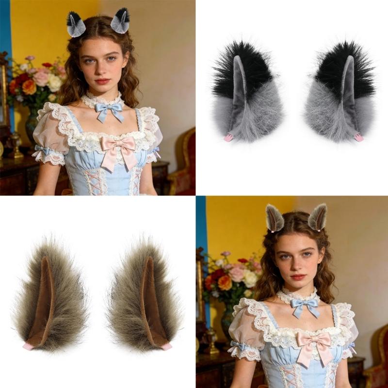 2Pcs Plush Animal Ear Headband Hairpin For Women Girls And Kids Soft Hair Accessory For Cosplay Party Halloween