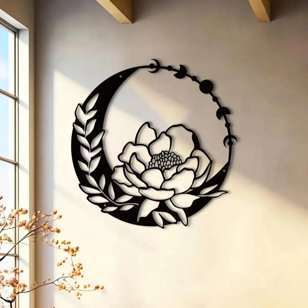 Elegant Metal Flower Moon Wall Art Outdoor Garden Sculpture Terrace Railing Decoration Living Room Balcony Indoor Home Decor
