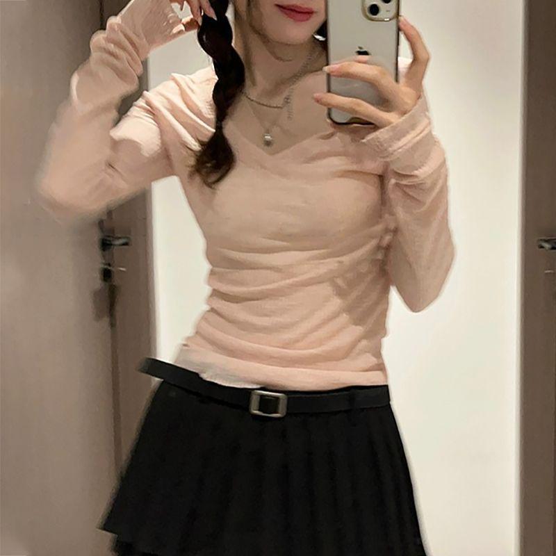 Vintage V-Ausschnitt Langarm Sonnenschutz Überwurf Top für Damen - Leichtes und Schickes Design