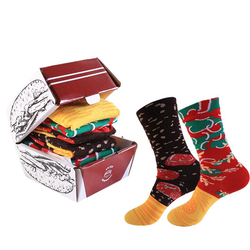 Trendy Hamburger & Pizza Mid-Calf Socks - Cute, Funny European & American Christmas Design for Women.