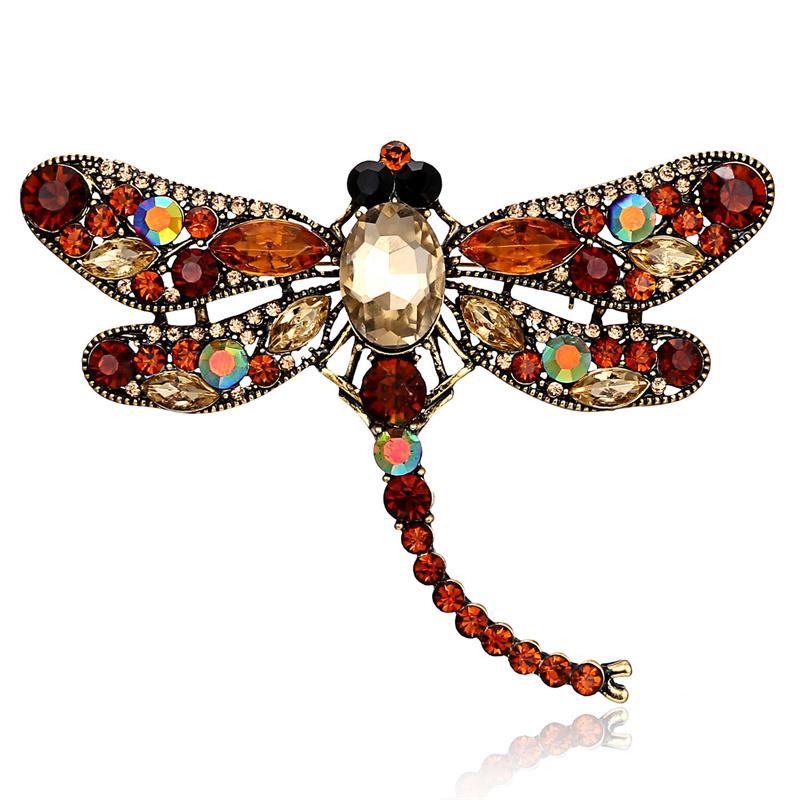 Retro Brooches Pin Brooch Big Dragonfly Pin Fine Craftsmanship Brooch Silk Scarf Buckle Rhinestone Animal BroochVintage Jewelry