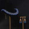Medieval Vintage High-End Temperament Versatile Copper Plated Blue Agate Double-Row Pearl Necklace Set