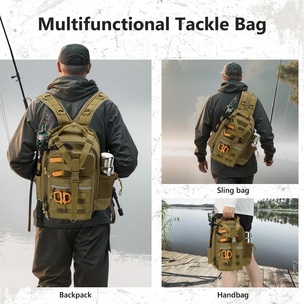 Bassdash FP07 Fishing Tactical Backpack with Rod Holder and Breathable Back MOLLE Expansion 4-Way Bag, Water-Resistant