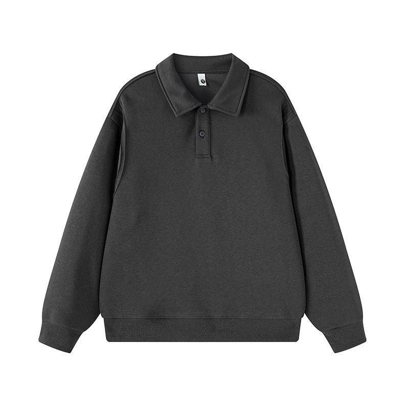 Mens Casual Turn-Down Collar Sweatshirt Loose Fit Solid Color Fashion Top Daily Wear