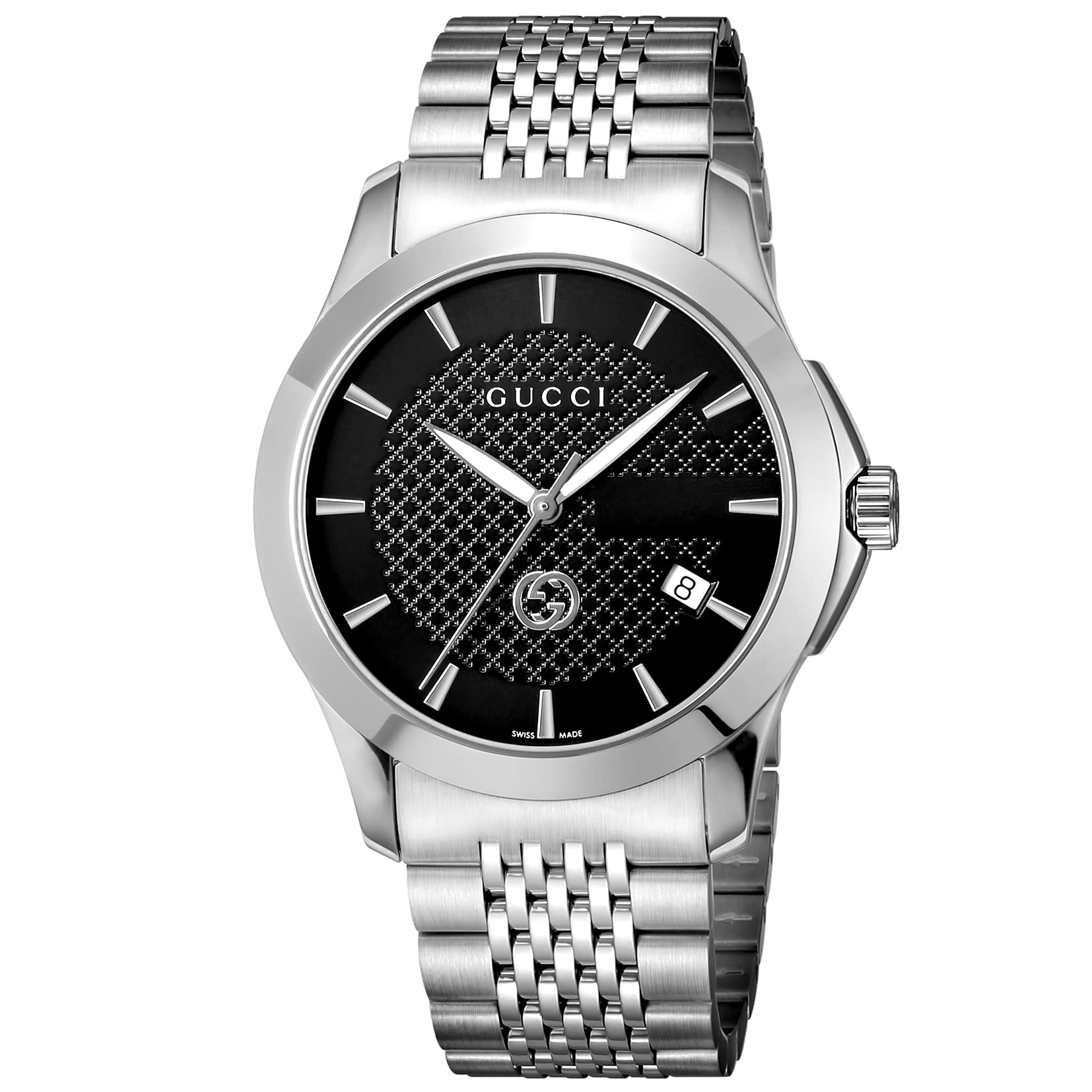

Gucci G Timeless Black Stainless Sapphire Quartz Water Swiss Included Original Authentic Watch, 38mm, Steel, Crystal, Movement, Resistant, Made, Men s