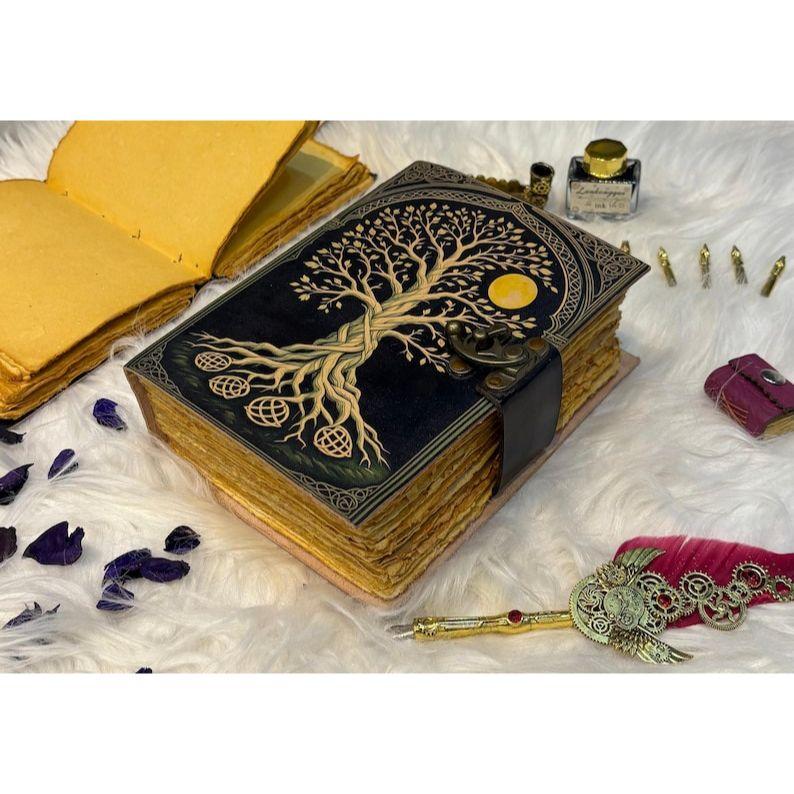 Tree of Life Leather Journal – Handmade Vintage Notebook and Deckle Edge Paper – Leather Bound Writing Diary & Sketchbook - Gift for Writers