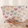 1pc Corduroy Makeup Bag Heart Pattern Large Capacity Cosmetic Pouch Zipper Portable Toiletry Storage Bag for Women
