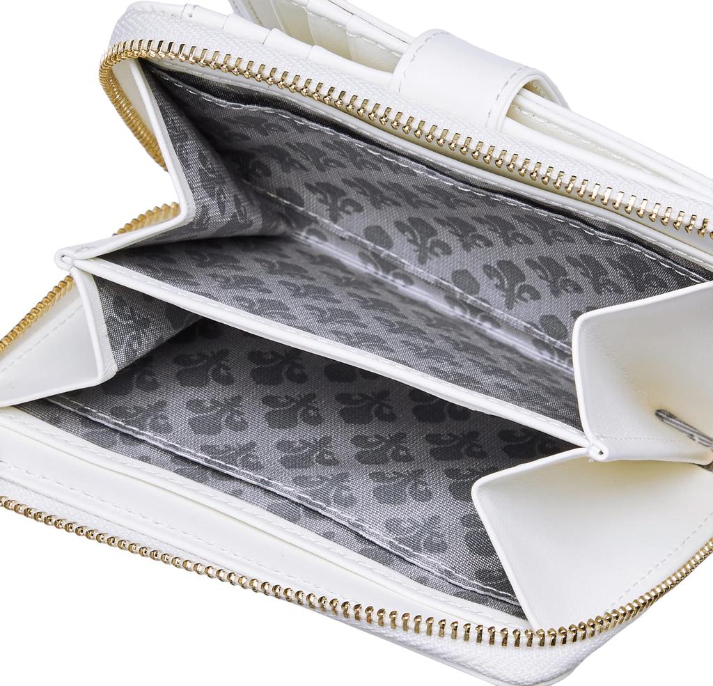 Wallet Made of Smooth Cowhide Leather with a Block Pattern and Embossed Lily Metal PXLWCAS1 Bi-fold Charm, White,