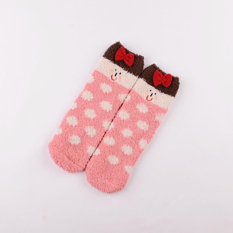 Winter Explosion Coral Fleece Women'S Socks Three-Dimensional Cartoon Terry Socks, Thickened Christmas Socks, Japanese Floor Socks
