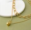 18K Gold Plated Layered Heart Lock Pendant Necklace, Dainty Chunky Paperclip Chain Double Layer Choker for Women, Trendy Jewelry