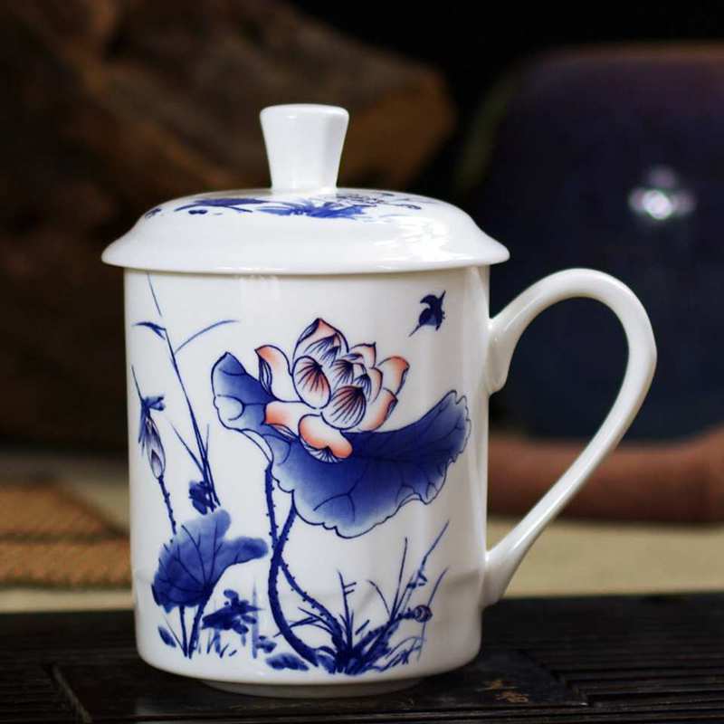 Jingdezhen Bone China Tea Cups with Lids, Conference Cups, Ceramic Water Cups, Office Cups, Gift Cups, Jing-style Cups