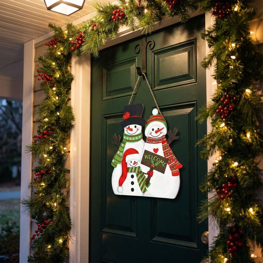 Wooden Christmas Hanging Ornaments 2D Flat Design Snowman Door Decoration Christmas Party