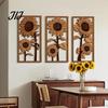 Boho Wall Accents 3Pcs Vintage Sunflower Wooden Decor, Farmhouse Cutout Wood Decor Art, Rustic Hanging Ornament for Living Room Bedroom Home