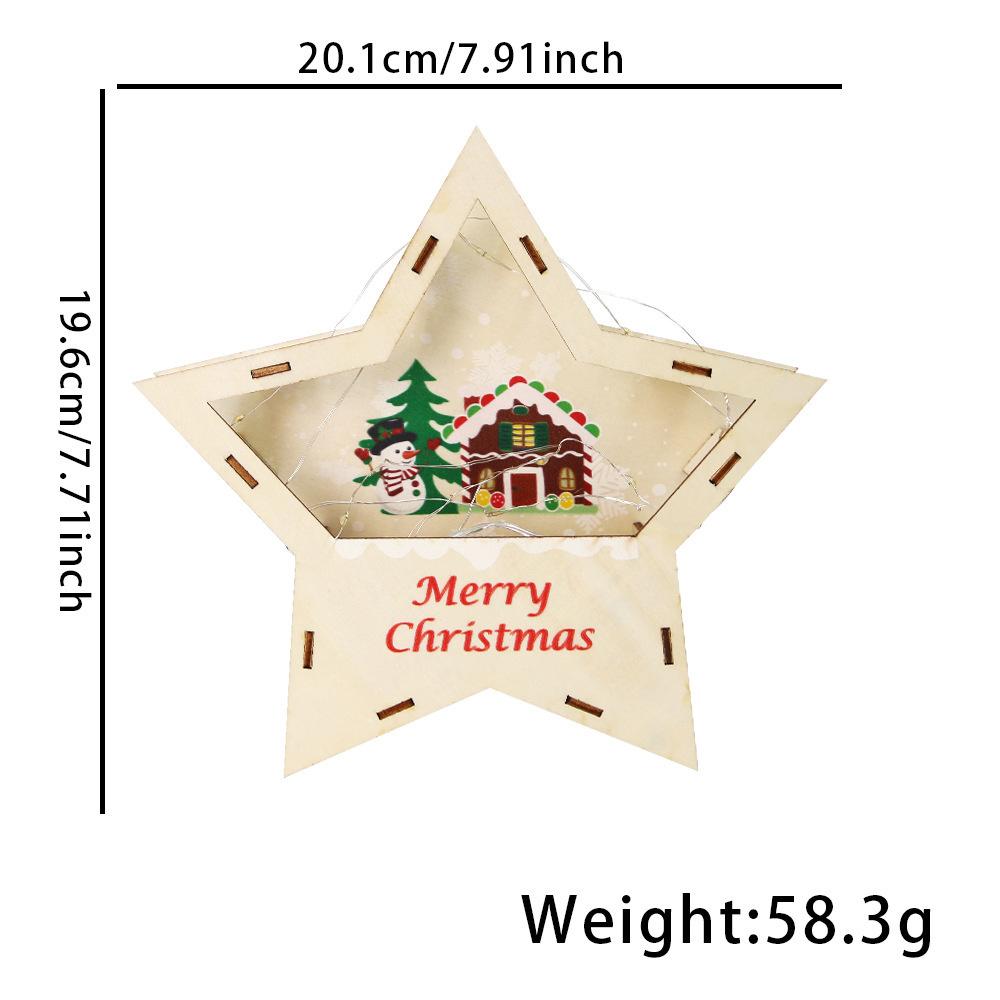 Wooden LED Five Point Star Christmas Tabletop Decor Light Up Night Lamp Holiday Centerpiece For Kids Home Desk Display Cozy Gift