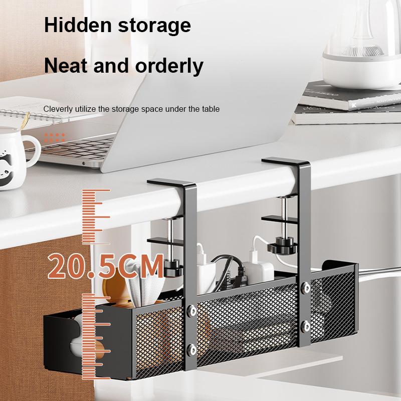 Under Table Storage Rack Metal Cable Management Tray Home Office Desk Wire Organizer No Punching Kitchen Storage Accessories