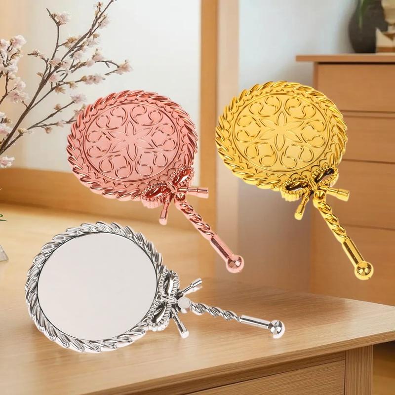 Portable Vintage Handheld Makeup Mirror Hand Hold Round Cosmetic Mirrors European Style Noble Ancient Court Mirror Beauty Tool