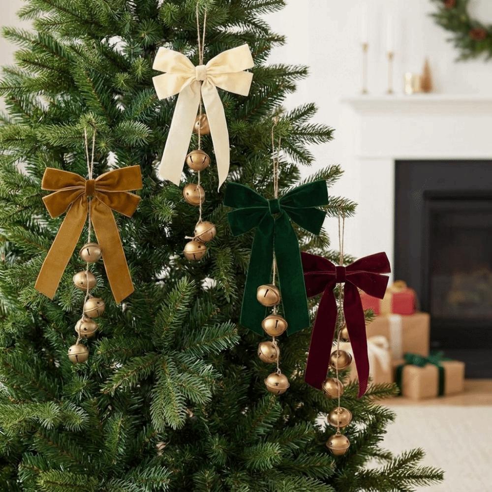Multi‑Color Christmas Bow Bell Ornament Antique Gold Bells Xmas Tree Pendant Festive Party