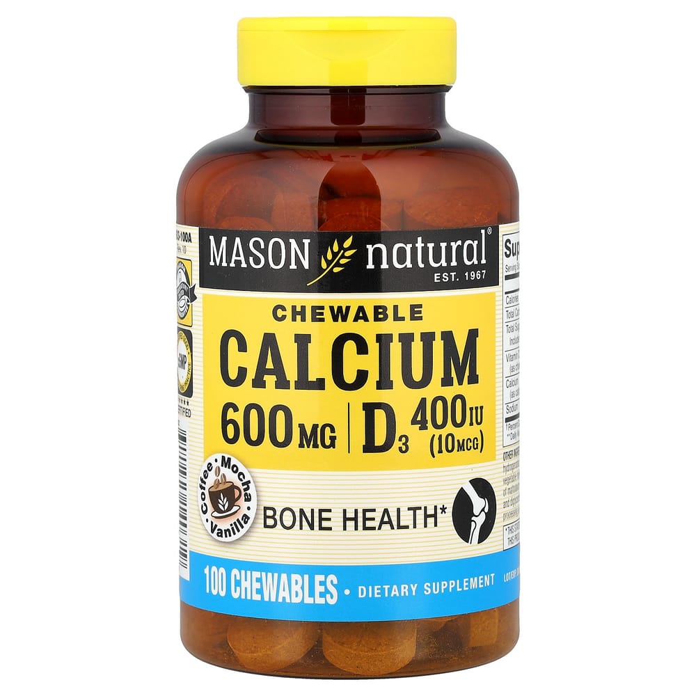 Mason Natural Chewable Calcium + Vitamin D3 Coffee Mocha Flavor 600mg 100 Tablets