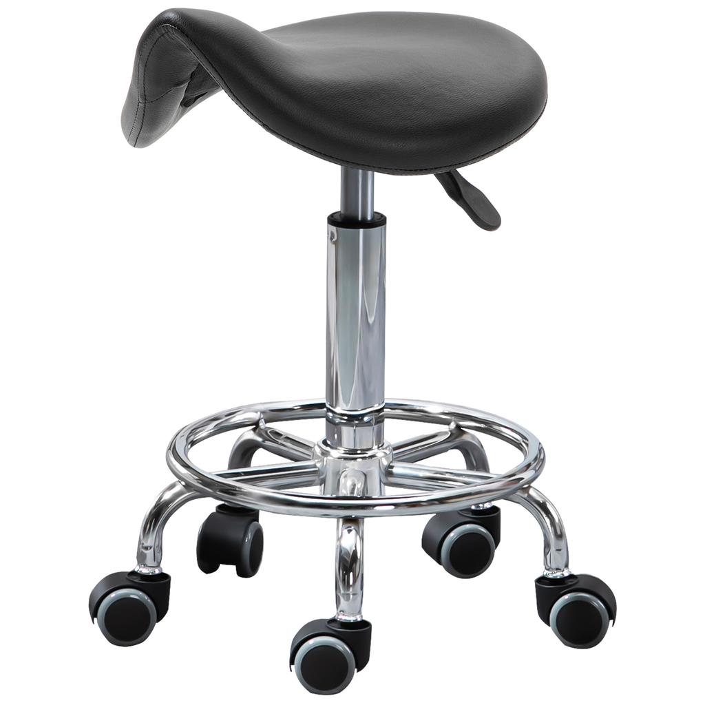 Height-Adjustable Stool with 5 Wheels and Ergonomic Foam-Padded Seat, 36.2x37.5x51-66 cm, Black