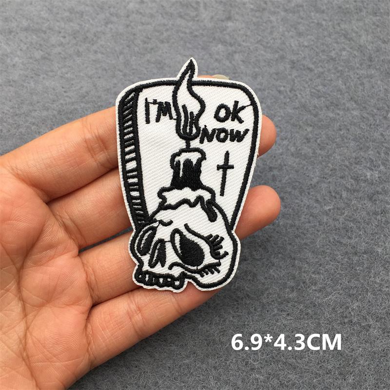 Punk Patch Flame Embroidery Patches For Clothes Scary Skull Iron On Patches On Clothing Embroidered Jacket Badge Sticker