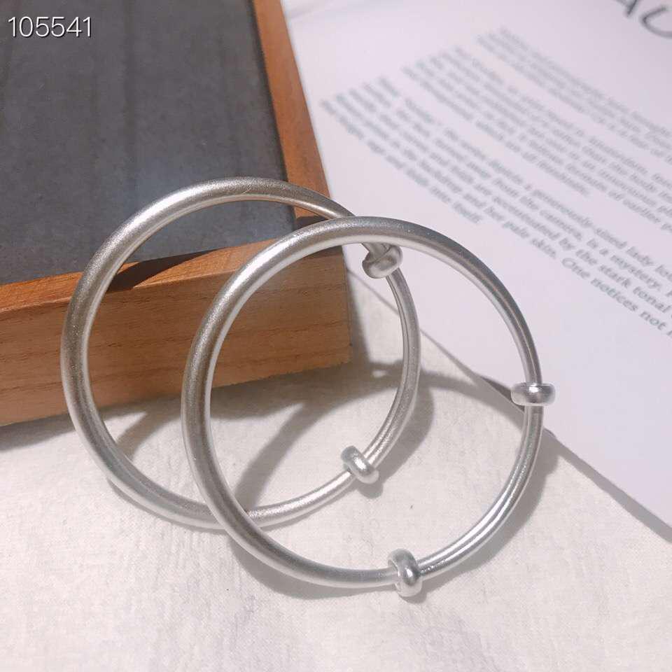 S999 Pure Silver-Plated Frosted Sand Gold Push-Pull Bangle for Women