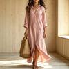 Women's Bohemian Cotton Casual Button Long Sleeve Beach Vacation Dress