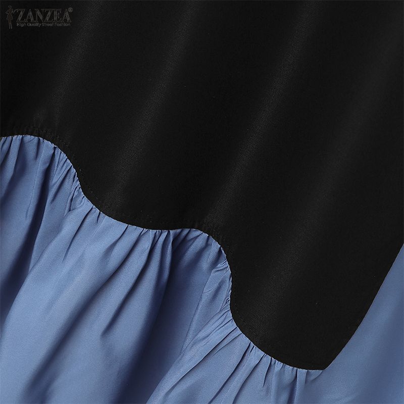 ZANZEA Women Casual Round Neck Long Sleeve Patchwork Long Dress