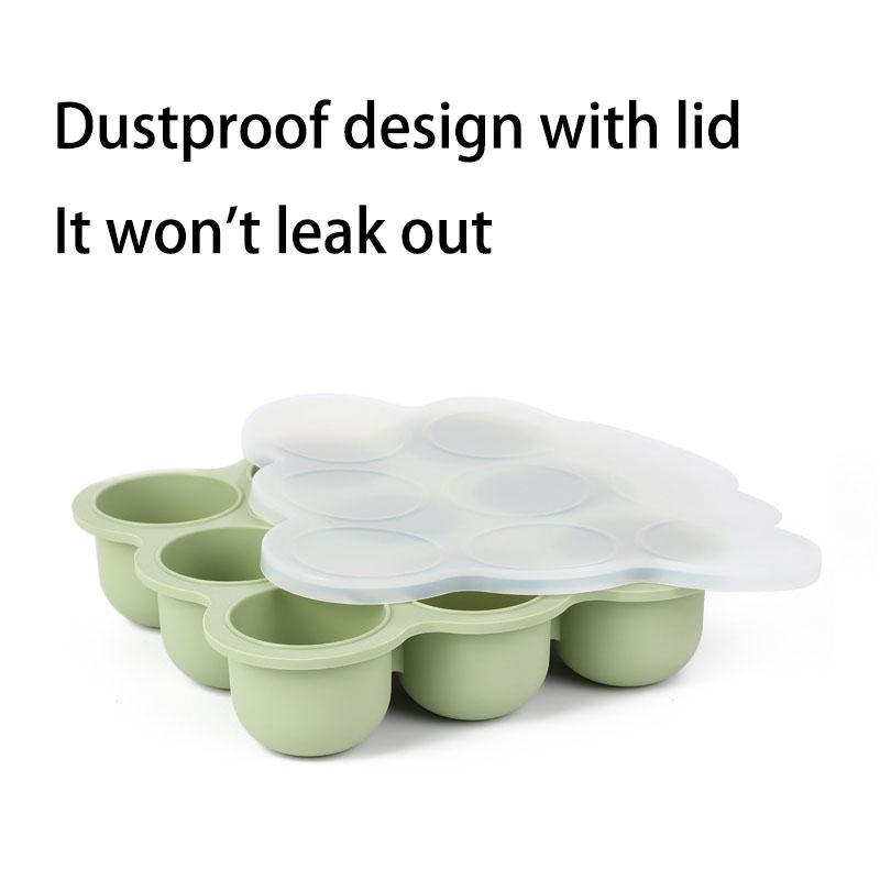 Food grade silicone ice cube tray with 9 molds, silicone ice mold with lid for making large ice cubes and baby food storage box