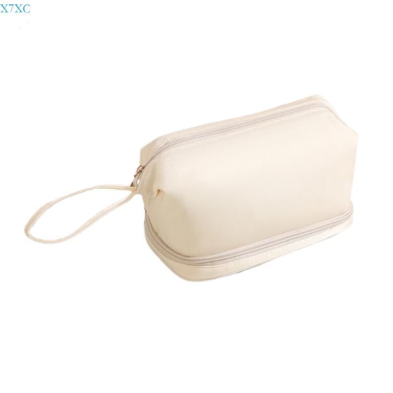 X7XC Doppellagige Make-up-Tasche für Damen Mädchen Einfarbige Kulturtasche Große Kapazität Kosmetiktasche Kosmetiktasche