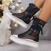 Summer Women's Mesh Breathable Side Zipper Lace-Up Front Platform Anti-Slip Wear-Resistant Short Shoe